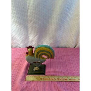 Rooster figure art metal on stand farm house style decor 4x7.5"